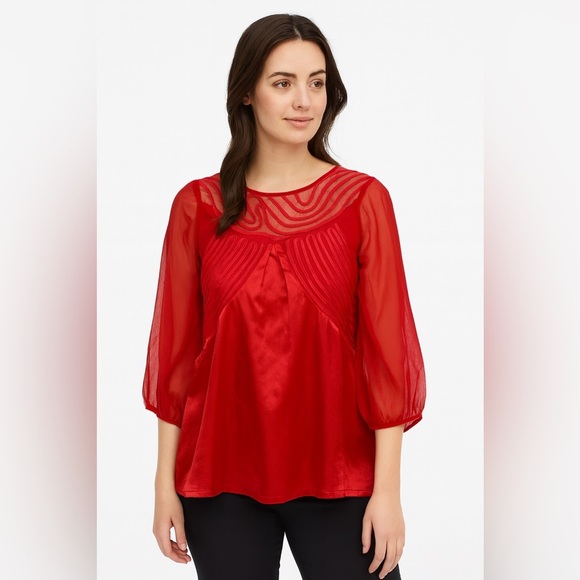 Ted Baker London Red Silk Sheer Panel Blouse Size 2 - Picture 1 of 7